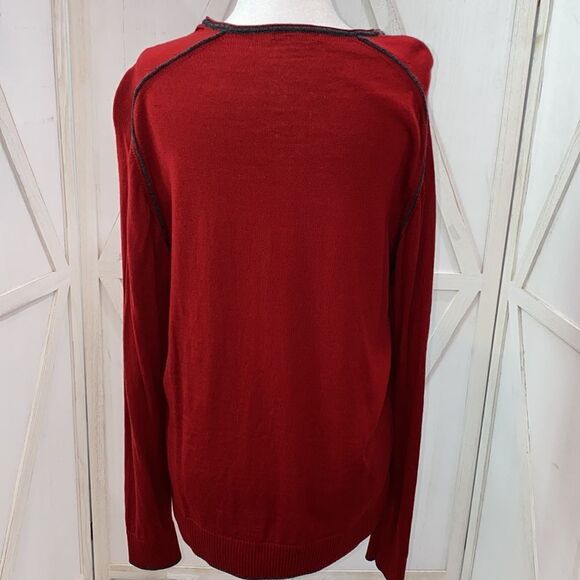 Codice 100% Merino Extra-fine Wool V-Neck Pullover In Red With Gray Trim - Picture 7 of 11